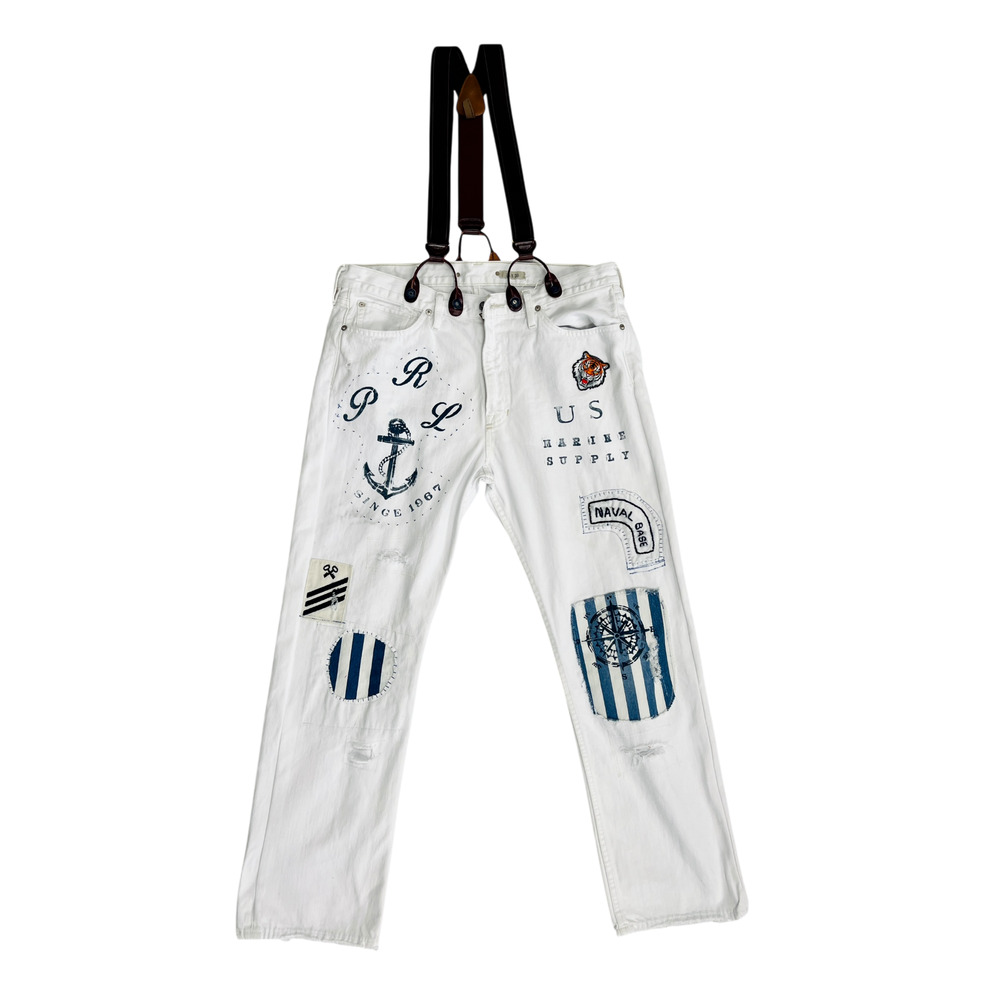 Polo Ralph Laure Jeans Men 867 36x30-Patchwork Distressed Upcycled graffiti - Picture 14 of 16